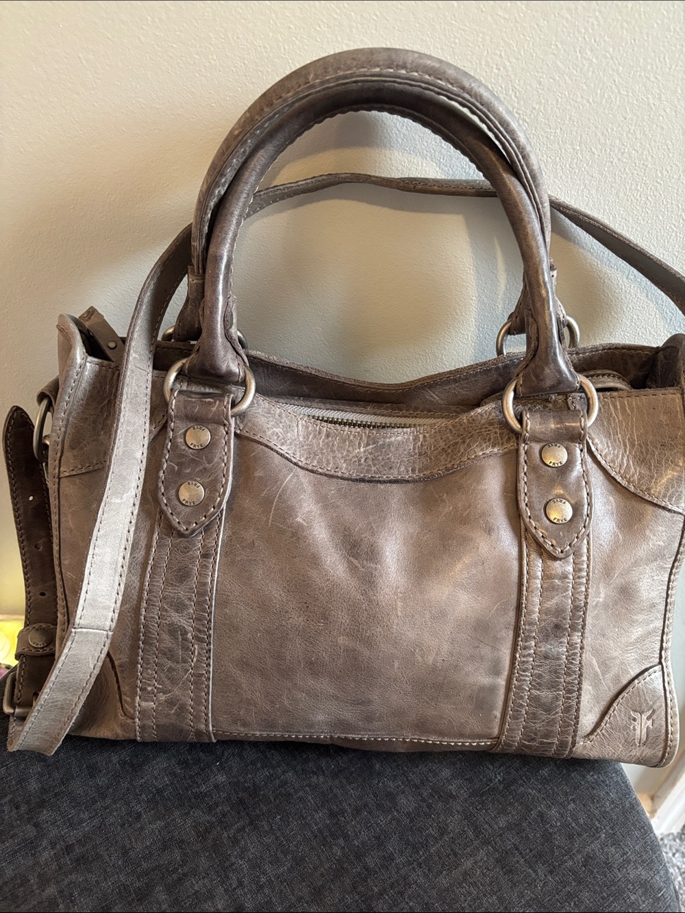 Frye Gray-Taupe Leather Shoulder Bag